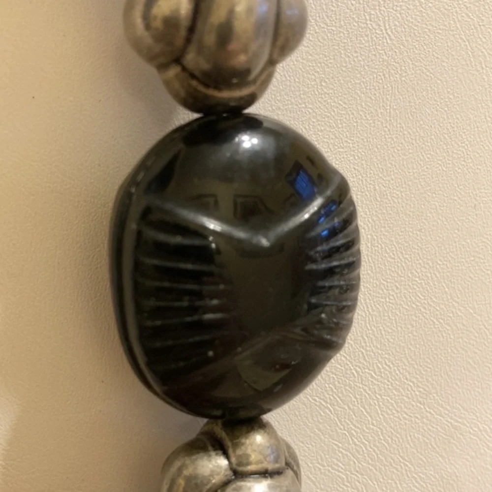 Vintage chunky brown/black/pewter beaded necklace